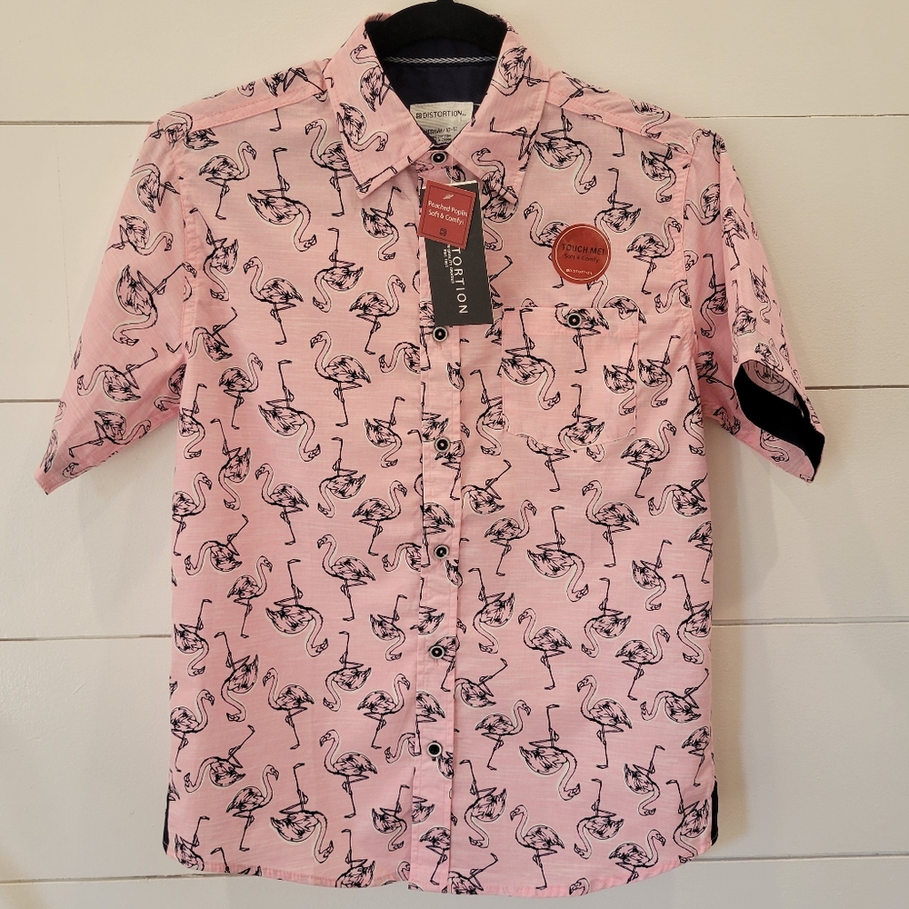 Flamingo Print Button-Down Shirt 🦩